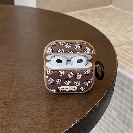 CUTECASEヒョウ柄ストロベリー Airpods 4ケース シリコン可愛い Airpods3/2カバー Airpodspro2/pro リング/リボンキーチェーン 丈夫CM4938
