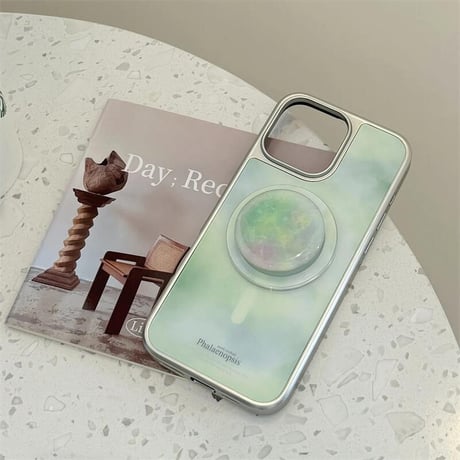 CUTECASE暈し染め水色 iPhone16pro/16ケース グリップ付 マグネット iPhone15pro/14/13pro/12カバー 便利 涼しい感じ 夏向けCM5282