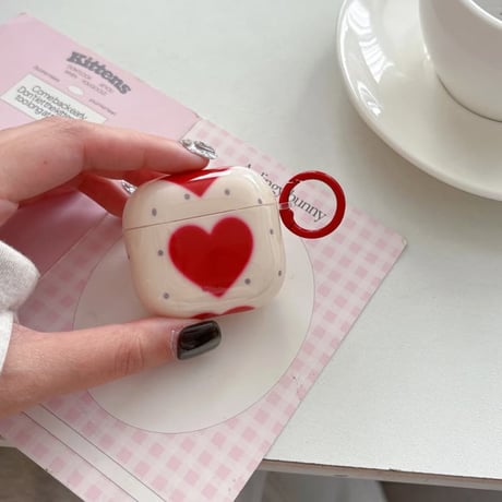 CUTECASE レッドハート柄 Airpods Pro3ケース 水玉模様 Airpods 4/3カバーケース AirpodsPro2/1 リング付き ギフトにおすすめCM6144