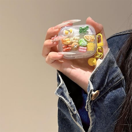 CUTECASE食べ物 Airpods 4ケース 玉子焼きキーチェーン付 Airpods3/Pro2ケース airpodspro2カバー 女子力UP 大人可愛い ギフトにおすすCM5248