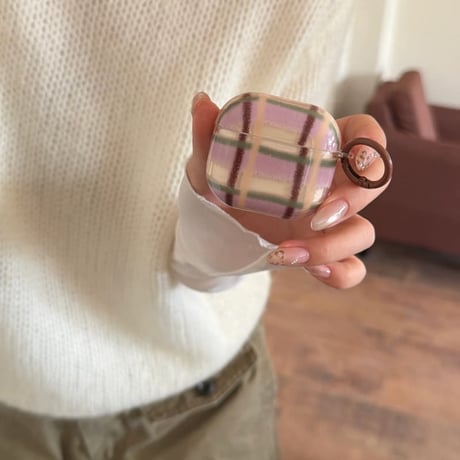 CUTECASE カラーブロッキング AirpodsPro3ケース チェック柄 Airpods3/pro2カバー 可愛い リング付 韓国っぽCM5975