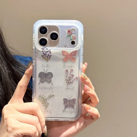 CUTECASE 蝶/草花柄 iPhone17/17Proケース ラメ入り キラキラ iPhone17ProMax/16Proケース 美しい キラキラ 黄ばまないCM5747