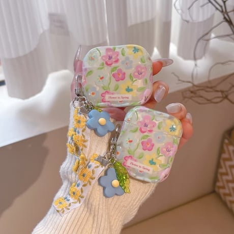 CUTECASE 花柄 Airpods Pro3ケース 花ストラップ Airpods 4/3カバーケース AirpodsPro2/1 うねうね 女子力高い 春コーデ CM6136