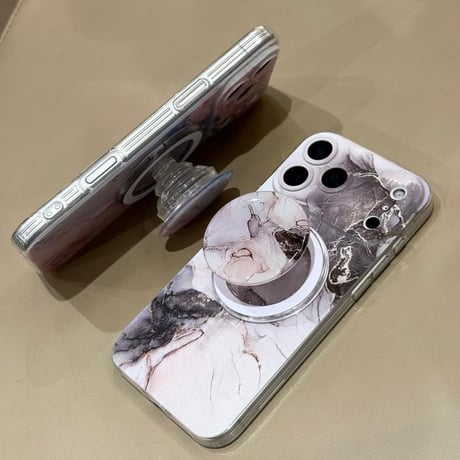 CUTECASE 大理石調 iPhone17/17Proケース マグネット式グリップ付 iPhone16Pro/15ProMaxケース 便利なスタンド機能 オシャレCM6092