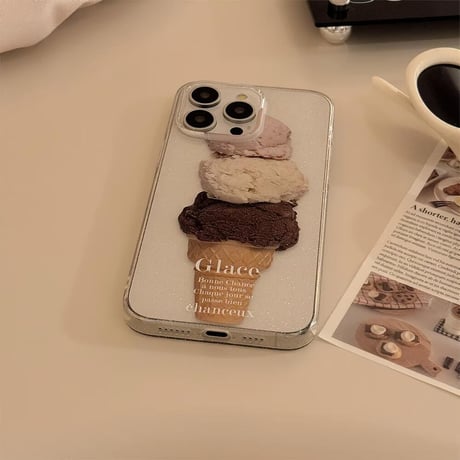 CUTECASEアイスクリーム iPhone16/16proケース クリア iPhone14/13pro/12ケース かわいい ラメ入りCM4568