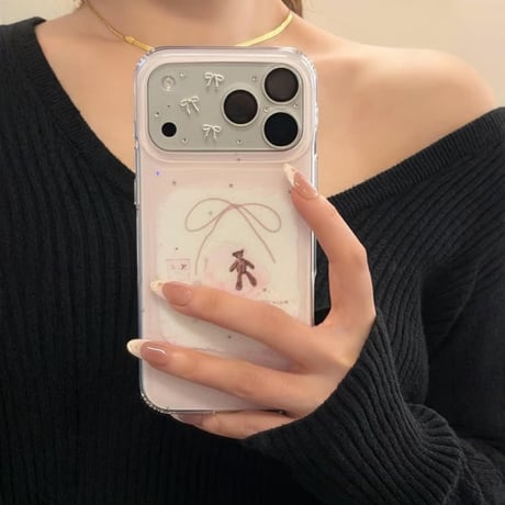 CUTECASE リボンカメラカバー iPhone17Pro iPhone17ProMax レンズフィルム ダイヤデコ キラキラ おしゃれ 頑丈 きれい CM6045