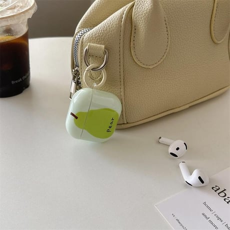 CUTECASE梨柄 Airpods4ケース Pear 韓国風 Airpods3/Pro2ケース airpodspro2カバー キーチェーン付 ギフトにおすすめCM5358