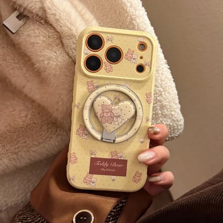 CUTECASE MagSafe対応 熊さん iPhone17Pro/17ケース マグネット式リングスタンド付 iPhone17ProMax/16Pro/15カバー 女子力アップ CM6226