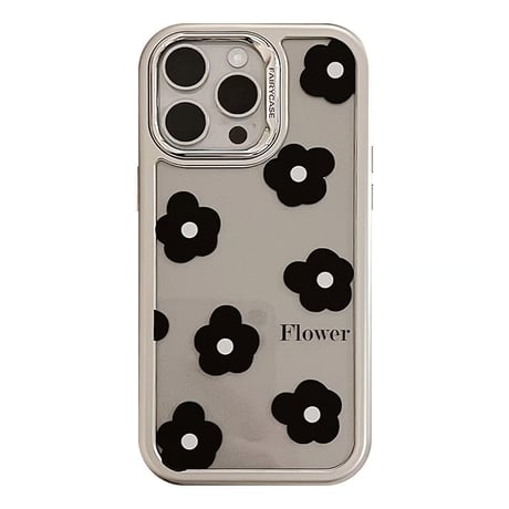 CUTECASE黒花 iPhone15/15proケース 高級感 アイフォン14promax/13proカバー 女子力高い かわいいCM4549