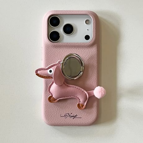 CUTECASE 犬ちゃんリング付 iPhone17Pro/17ケース 高級感 レザー製 iPhone17promax/16pro/15カバー 上品 便利 可愛い スタンド CM5932