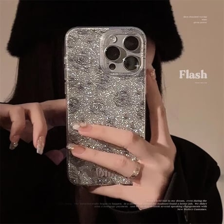 CUTECASEキラキラ薔薇柄 iPhone15/15proケース ラメ入りおしゃれ iPhoneSE/14/13Proカバー 女子力アップ かわいい シック CM4013