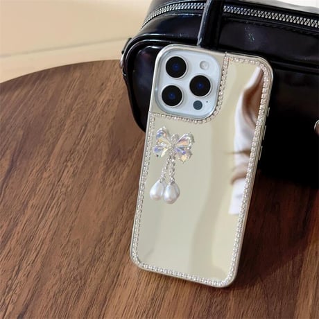 CUTECASEミラー iPhone16e/16proケース 蝶/花デコ ダイヤ/パール iPhone15promax/14/13カバー おしゃれ シック 女子力高い CM5281