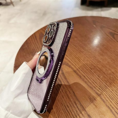 CUTECASE鏡付Magsafeリングスタンド iPhone16/15Proケース ストーン iPhone14/13Proカバー 綺麗 多機能 コスパ最強CM3769