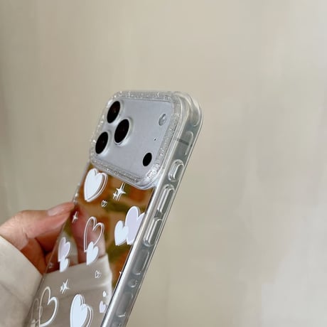 CUTECASE ダブルハート柄 ミラー iPhone17Pro/17ケース キラキラ感 iPhone16Pro/15ケース ラメ オシャレCM6335