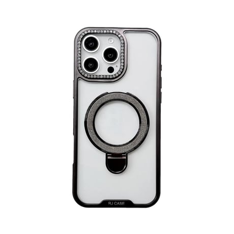 CUTECASEキラキラリングスタンド iPhone17Pro/16カバー ジュエリーデコ iPhone15promax/14proカバー メタルカラー 黄ばまないCM5571