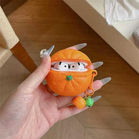 CUTECASEみかん Airpods4ケース ギフトにおすすめ AirpodsPro2ケース airpods3/2カバー キーチェーン付き 面白いかわいいCM5400