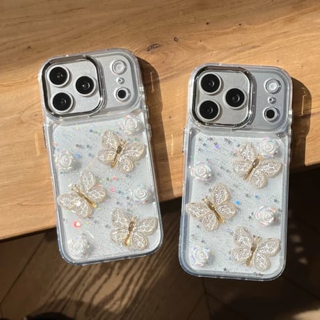 CUTECASE 蝶々デコ iphone17Pro/17ケース きれい花 キラキララメ iPhone16Pro/15Promax/14/14/12カバー オシャレ 女子力高いCM5928