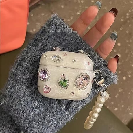 CUTECASEダイヤデコ Airpods第4世代ケース キラキラ Airpods3/Pro2ケース airpodsproカバー パールストラップ付 上品 高級感高品質CM5116