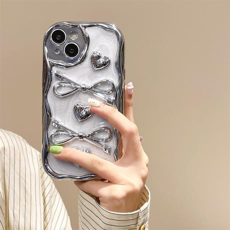 CUTECASE女子力アップ うねうねiPhone15/15proケース リボン/ハートデコ iPhone14/13pro/12ケース かわいい CM4381