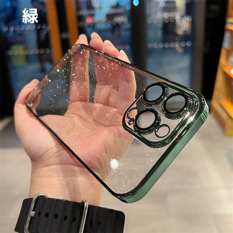 CUTECASE iPhone15/15proケース オシャレキラキラ アイフォン14/13カバー レンズフイルム一体型 ラメ入り CM3466