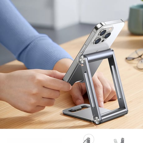 携帯電話ホルダーとタブレット用のアルミ合金ポータブル折りたたみスタンドデュアル折りたたみ式携スタンド、完全に調整可能な折りたたみ式デ、iPhone ，iPadすべての電話に対応CT1