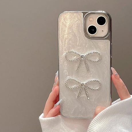 CUTECASE 流行の要素ジュエリーリボン iPhone16/15proケース ホワイト iPhone14/13proケース かわいい 女子力アップ 高級感CM4120