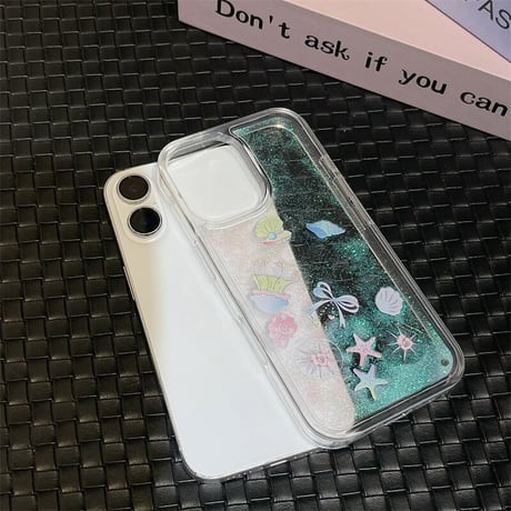 CUTECASE液体ラメ iPhone16pro/16ケース 動くヒトデ/シェル iPhone15pro/14/13promaxカバー 可愛い ギフトにおすすめ 夏に人気CM5481