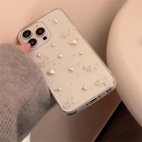 CUTECASEリボン/ハート iPhone16/15proケース クリア iPhone14/13pro/12ケース 大人可愛い 黄ばまないCM4693