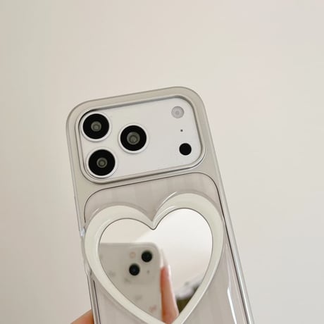 CUTECASE ハートミラー iPhone17Pro/17ケース ストライプ柄 iPhone16Pro/15/14ケース 淡色系 ガーリーファッションCM6264