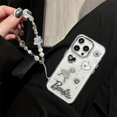CUTECASEハンドメイド アイフォン16/16proケース バレエ女子 ストラップ iPhone15pro/14/13proカバー 可愛いデコクリアケース CM5410