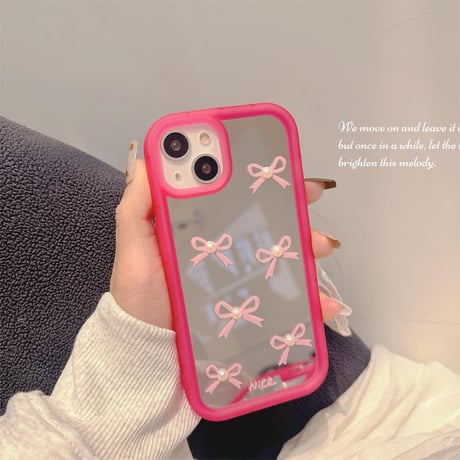 CUTECASE ちょうネクタイミラーiPhone15/15proケース ストラップ付 iPhone14/13pro/12ケース レンズフイルム付 丈夫C6025