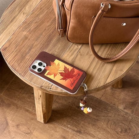 CUTECASE紅葉 iphone16/16proカバー オシャレストラップ iphone15pro/14/13ケース 秋冬に流行る CM4968