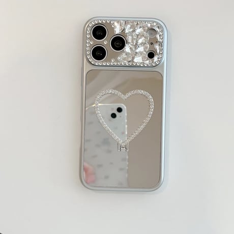 CUTECASE ハート型ミラーリングスタンド iPhone17Pro/17ケース ダイヤデコ iPhone16Pro/15/14ケース キラキラ感 可愛い 美しいCM6267