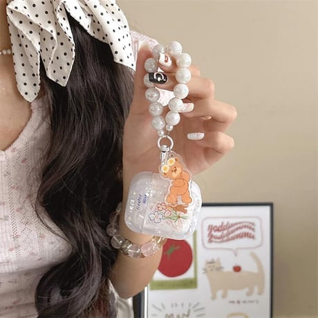 CUTECASE可愛いクマちゃん Airpods4ケース シェル柄 airpods3/2ケース AirpodsPro2/1カバー バックチャーム付き ギフトにおすすめCM5420