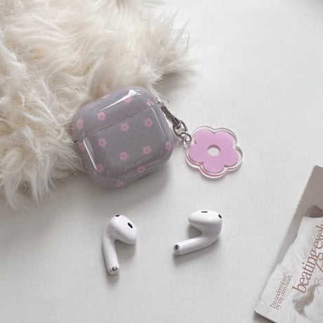 CUTECASE 韓国っぽ AirPodsPro3ケース 花柄 Airpods4/3ケース AirpodsPro2/Pro1カバー 淡色系 キーホルダー付 可愛い CM5965