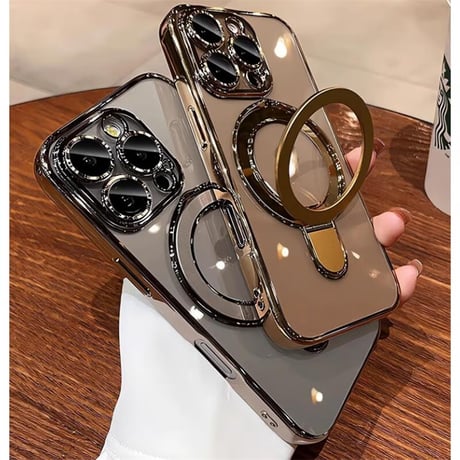 CUTECASEiPhone16Pro/16ProMaxケース MagSafeリングスタンド iPhone15Pro/14/13ケース レンズカバー 黄ばまない CM4641
