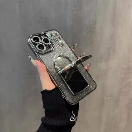 CUTECASE メイク鏡 iPhone16/16Proケース バック型スタンド iPhone15Pro/14/13Proカバー 綺麗キラキラ 多機能 レンズカバーCM4673