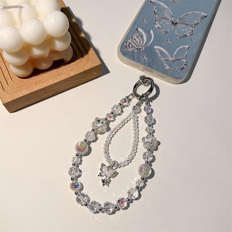 CUTECASE 綺麗 ストラップ キラキラクリスタル 蝶 バックチャーム キーチェーン 丈夫 全機種対応 女子力アップ 人気 CM5632