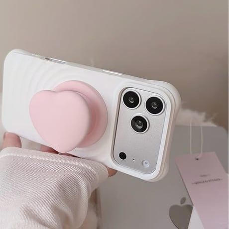 CUTECASE ピンクハートグリップ iPhone17/17Proケース MagSafe対応 iPhone16Pro/15/14ケース 耐衝撃 シンプル 高級感 CM6088