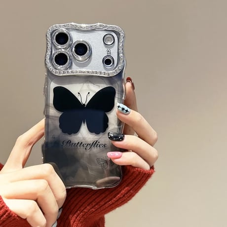CUTECASE 蝶柄 iphone17Pro/16proケース ジュエリーカメラカバー付き 頑丈 アイフォン15promax/14カバー うねうね おしゃれCM5786