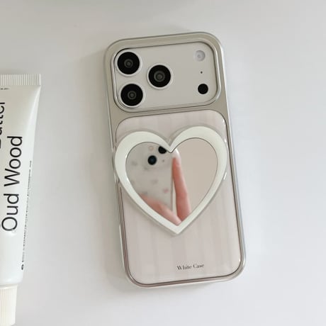 CUTECASE ハートミラー iPhone17Pro/17ケース ストライプ柄 iPhone16Pro/15/14ケース 淡色系 ガーリーファッションCM6264