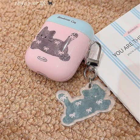 CUTECASE猫柄 Airpods4ケース リボン AirpodsPro2ケース エアーポッズ3/2 かわいい ギフトにおすすめCM5575