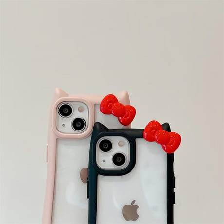 CUTECASE 猫の耳 iPhone15/15proケース リボンデコ iphone14promax/13pro/12カバー 可愛い 黄ばまないCM4301