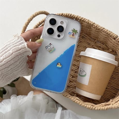 CUTECASE液体 iPhone16pro/16ケース 動く熊ちゃん iPhone15promax/14/13proカバー 大人可愛い ハンドメイド ギフトにおすすめCM5470