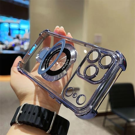 CUTECASE 耐衝撃 iPhone17pro/17promaxケース MagSafeリングスタンド iPhone17/17Airカバー 黄ばまない レンズ保護カバー付CM5683