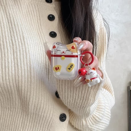 CUTECASE 招き猫 AirPodsPro3ケース ギフトにおすすめ Airpods4/3ケース AirpodsPro2/Pro1カバー ネコちゃんキーホルダー 可愛いCM5979