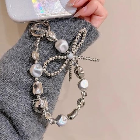 CUTECASE高級感上品 スマホストラップ リボン/ダイヤ 女子力アップ 大人可愛い iphone、Google Pixe、AQUOS、Galaxyなど全種類対応 CM4979