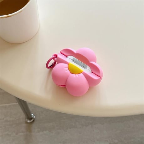 CUTECASE花 Airpods4ケース ギフトにおすすめ AirpodsPro2ケース airpods3/2ケース リング付 シリコン ピンクCM5510