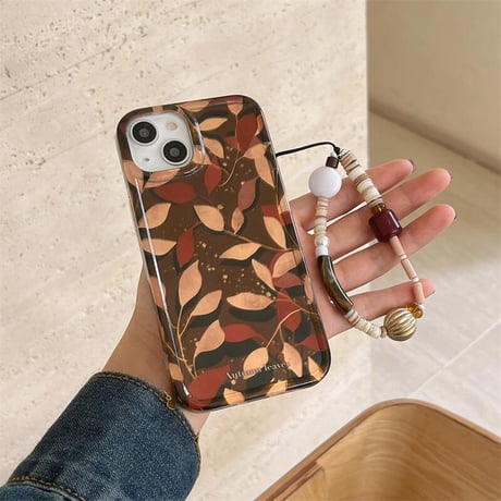CUTECASE葉柄 iPhone16/16Proケース 秋冬に流行る アイフォン15プロ/14/13proカバー ストラップ シック CM4841