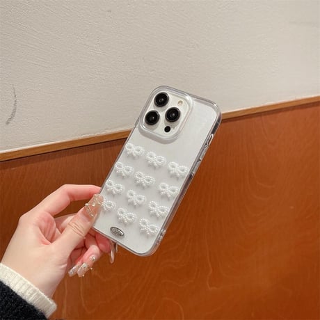 CUTECASEパールリボンデコiPhone15/15plus/15proケース キラキララメ入り クリア iPhone14/12/13proカバー 女子力UP ギフトにおすすめ CM4045